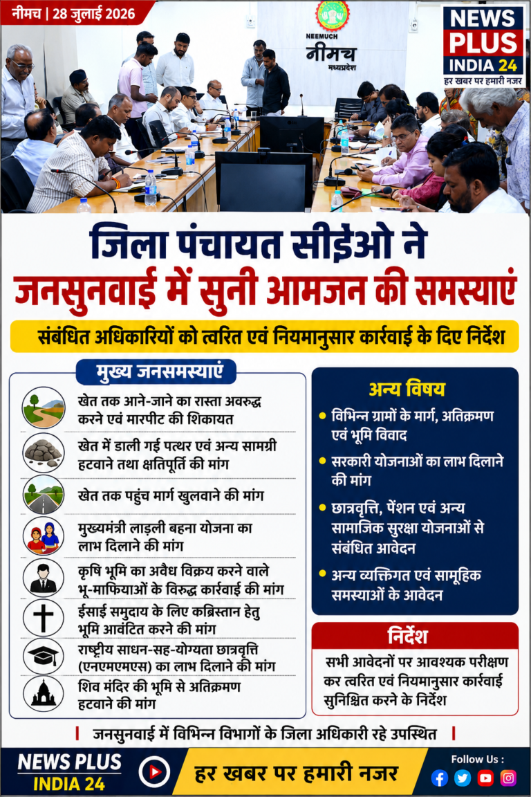 नीमच जिला पंचायत सीईओ ने जनसुनवाई में सनी आमजन की समस्याएं, संबंधित अधिकारियों को त्वरित  एवं नियमानुसार कार्रवाई के दिए निर्देश