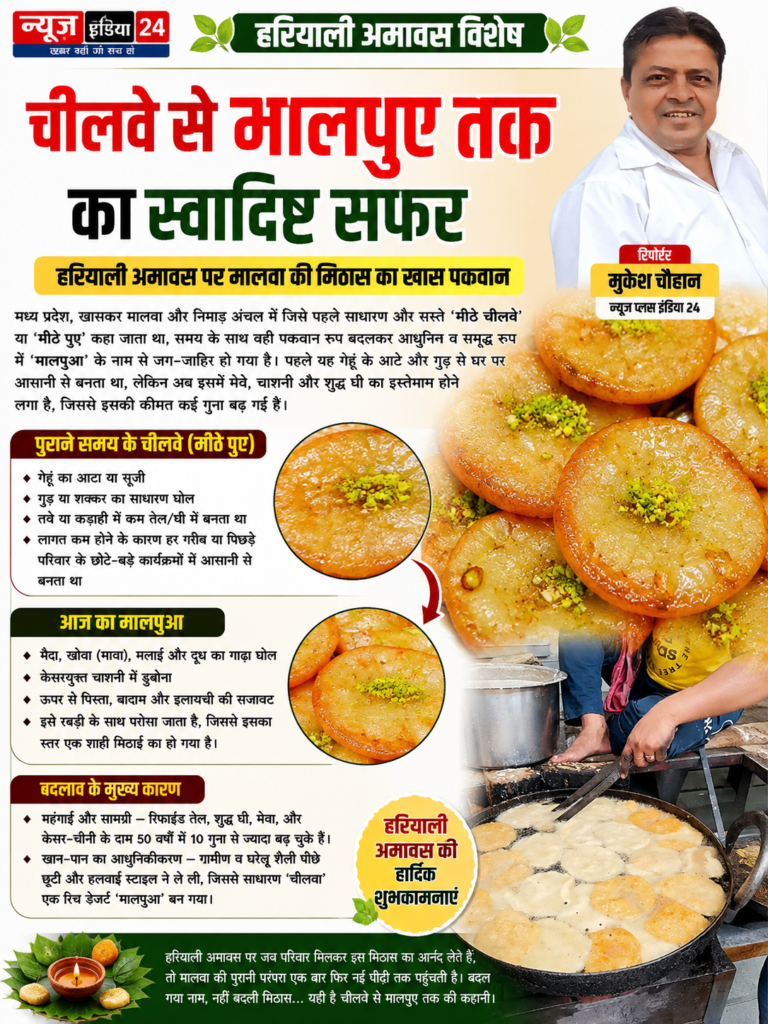 🌿 हरियाली अमावस पर मालवा की मीठी परंपरा चीलवे से मालपुए तक का सफर, आज भी बरकरार है मालवा की मिठास रिपोर्टर मुकेश चौहान | न्यूज़ प्लस इंडिया 24