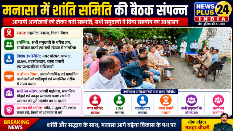 🔴मनासा में शांति समिति की बैठक संपन्न, आगामी आयोजनों को लेकर बनी सहमति