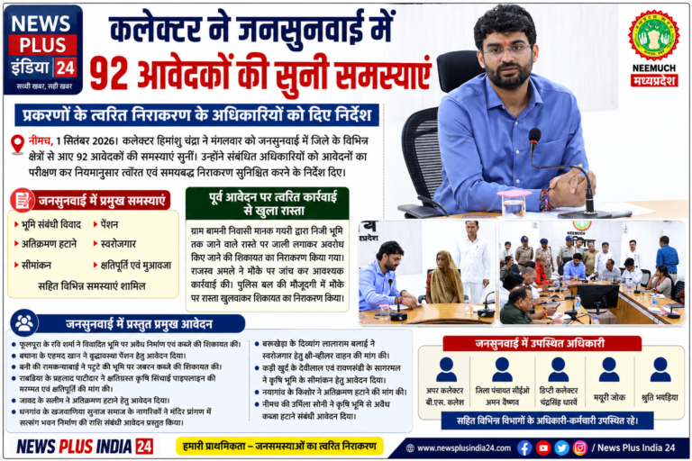 कलेक्टर ने जनसुनवाई में 92 आवेदकों की सुनी समस्याएं 🔴 प्रकरणों के त्वरित एवं समयबद्ध निराकरण के अधिकारियों को दिए निर्देश